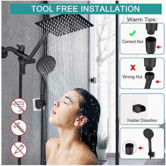 8" Shower Head, High Pressure Rainfall/Handheld Shower Combo - 13'' Extension - Picture 2 of 6